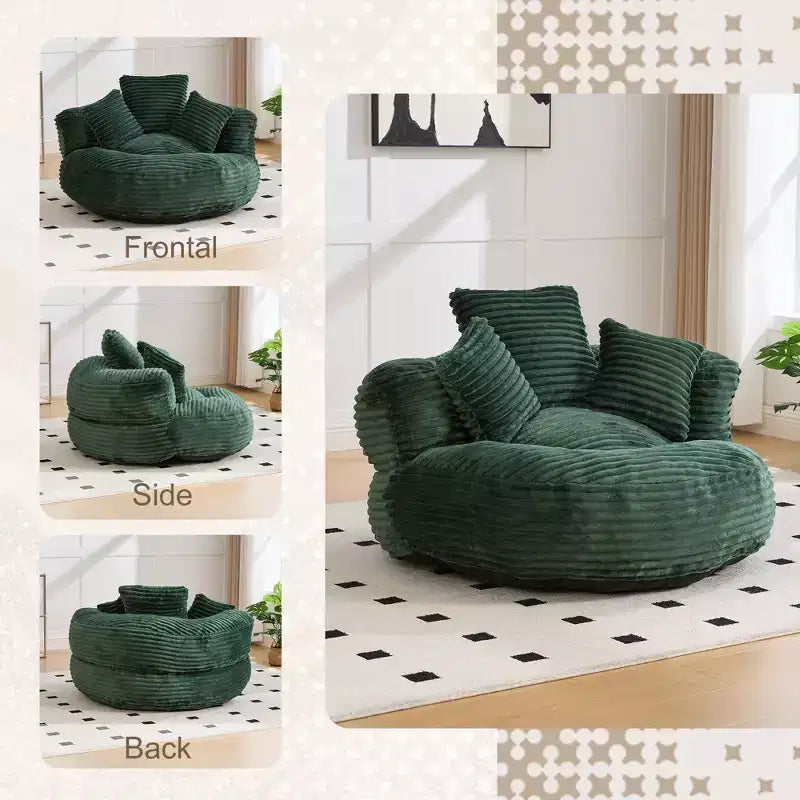 Bean Bag Sofa for Adults Kids, Oversized Corduroy Bean Bag Chair with 3 Pillows & Armrest for Living Room Bedroom