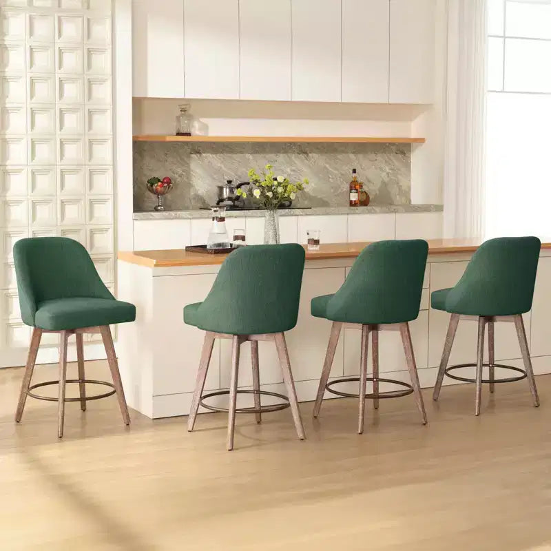 Lot de 4 tabourets de bar pivotants à hauteur de comptoir Bekrvio 26 po avec dossiers et pieds en bois, tabourets de bar rembourrés en tissu lin/similicuir pour îlot de cuisine