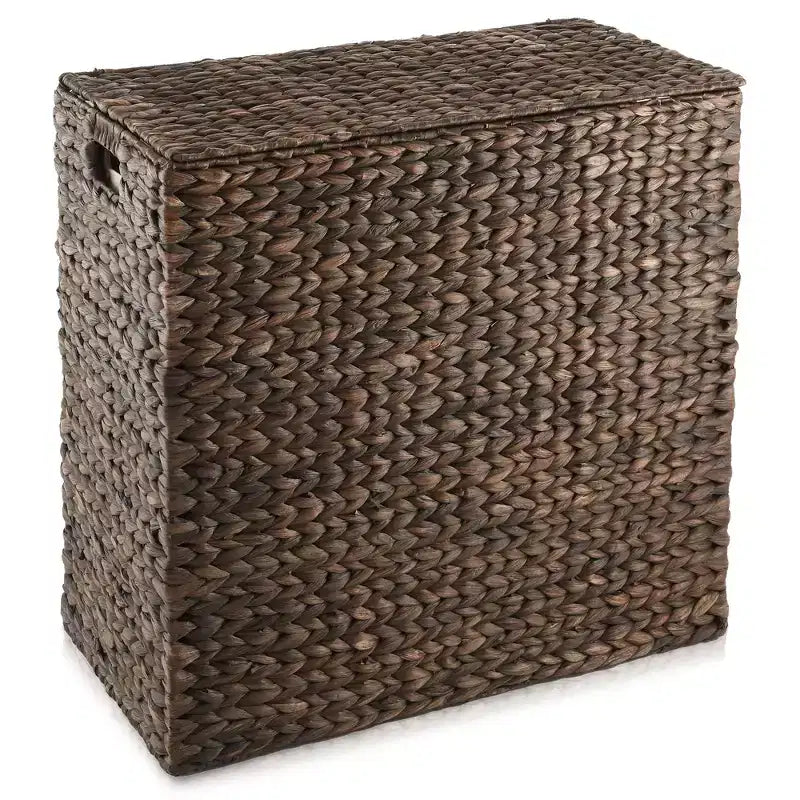 Casafield 2-Section Laundry Hamper with Lid and Removable Liner Bags, Woven Water Hyacinth Laundry Basket Sorter for Clothes