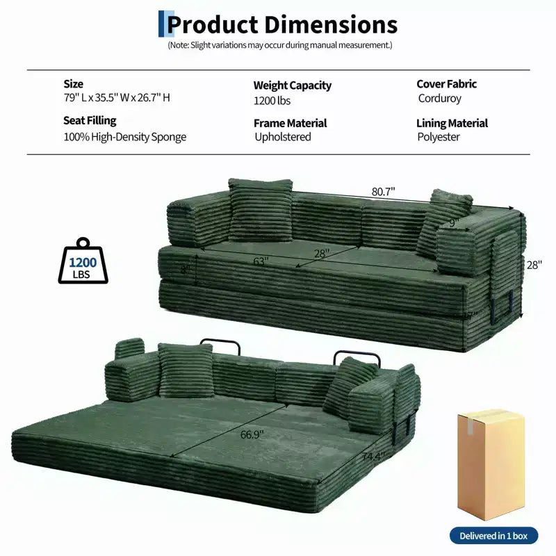 80.7 5-in-1 Convertible Sleeper Sofa Bed aï¿?Corduroy, 1200 lbs, No Assembly