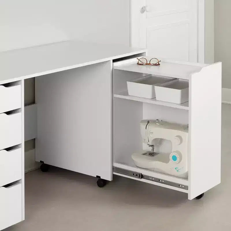 Crea Sewing Craft Table On Wheels White - South Shore