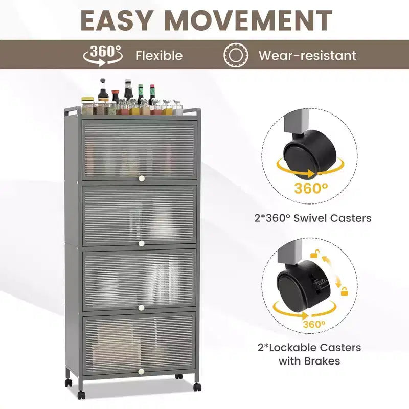 Costway 5-Tier Kitchen Bakers Rack Storage Cabinet Mobile Microwave Stand Flip-up Doors White/Black/Grey/Green