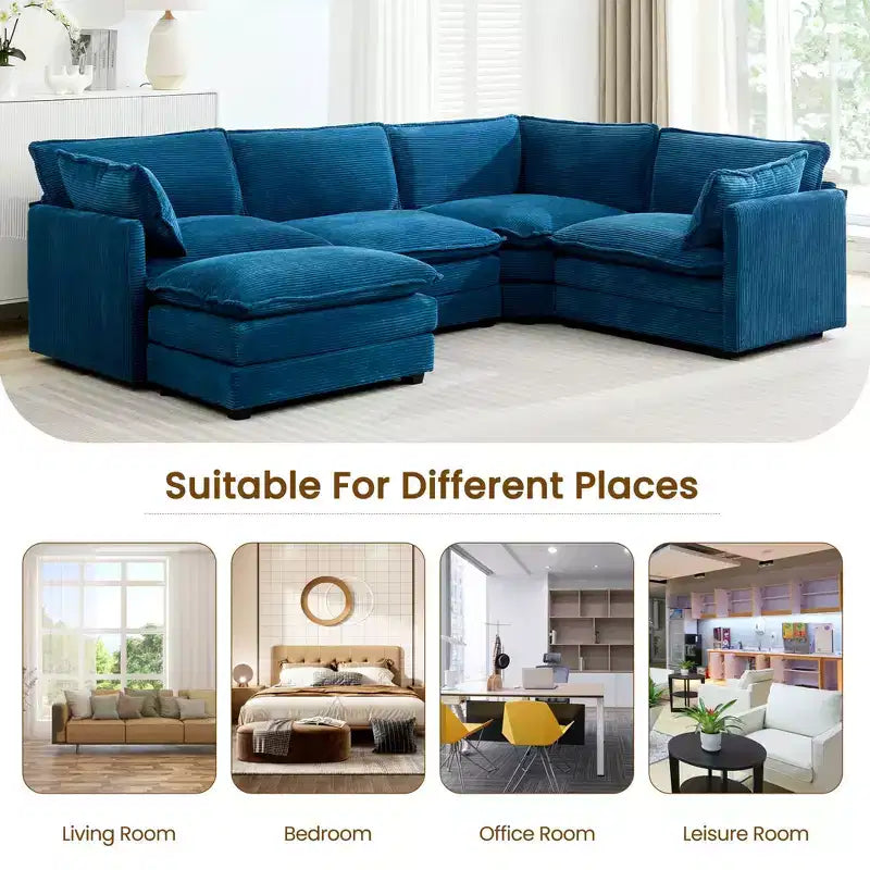 Modern 113.4D*79.13W Oversized Corduroy Modular 5-Seat Sectional Sofa Set with Ottoman U Shaped Sofa Couch with Corner Sofa,HYLEORY