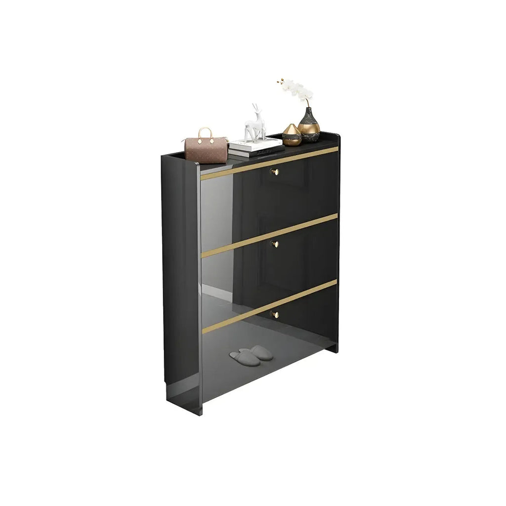 Entryway Glam Black Shoe Storage with Adjustable Shelves