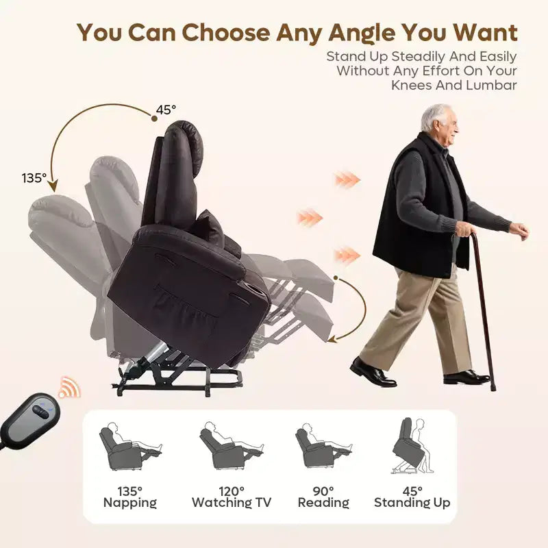 Bestier 34.6 Electric Power Lift Asist Recliner Chair with Massage and Heat, Fax Leather Reclining Chair with Side Pockets & Cup Holders