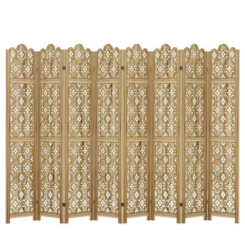 Carved Room Divider Folding Screen Room Divider with Copper Coin Pattern for Home Office Garden Terrace Paulownia Wood