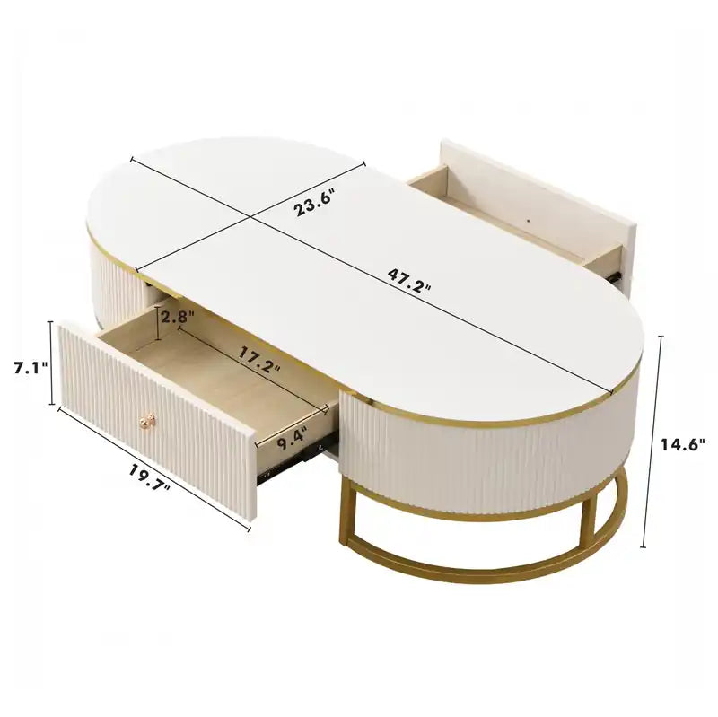 47.2 Oval Engineered Wood Coffee Table With Storage Drawers