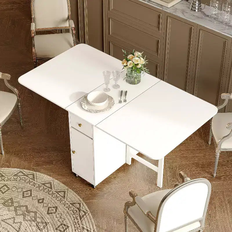 ATJafurn 59 Foldable Dining Table with Drop Leaves for Small Space, Rectangular Wooden Extendable kitchen Table with Wheels and Storage