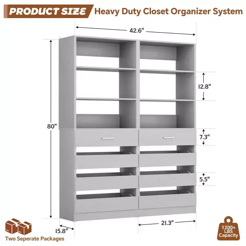 Closet Organizer System with Wood Drawers and Shelves
