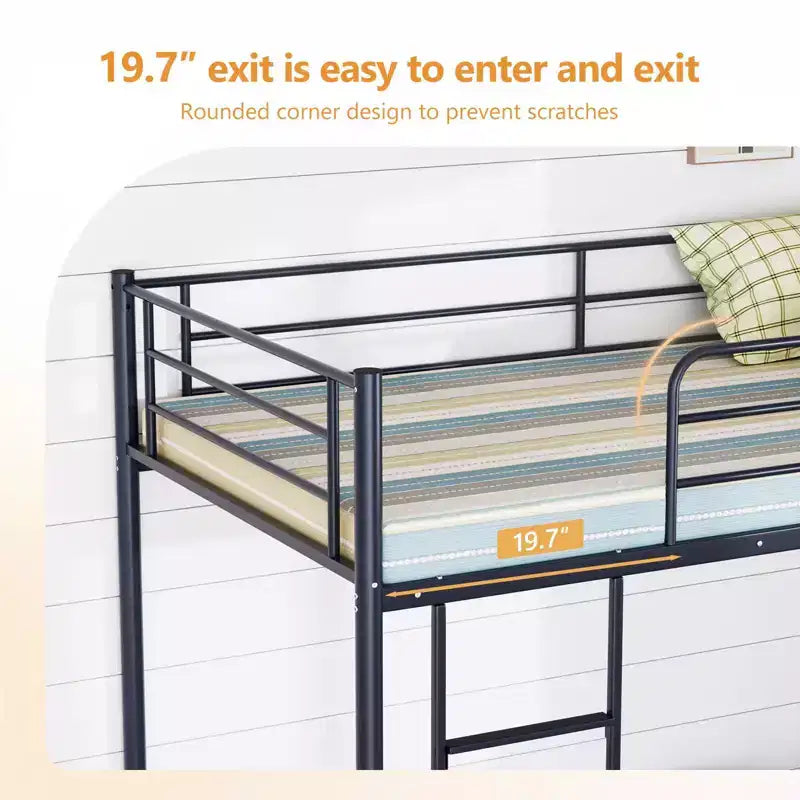 Karl Home Twin Over Twin Steel Bunk Bed Frame Ladder Bedroom Dorm Room for Kids Adult Children