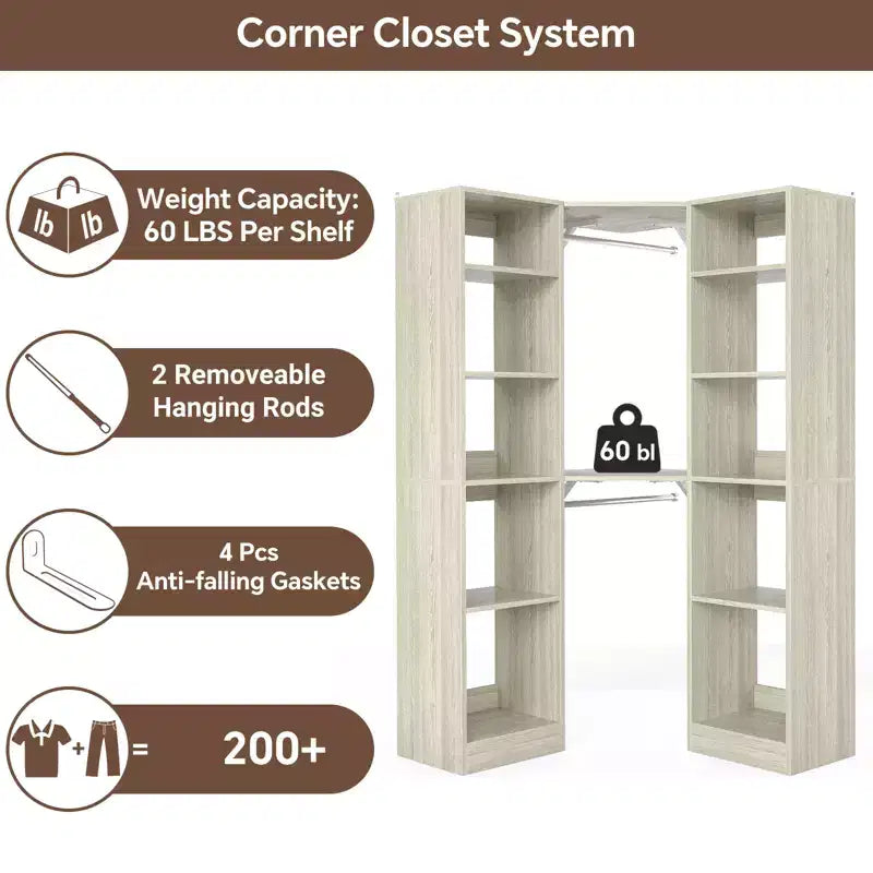 Besiost Corner Closet System with 12 Shelves