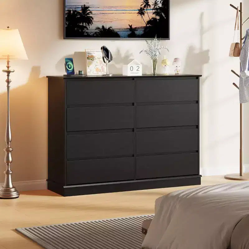 Modern Dresser for Bedroom with 8 Drawers, Wooden Storage Organizer Unit for Closet, Wide Chest of Drawers