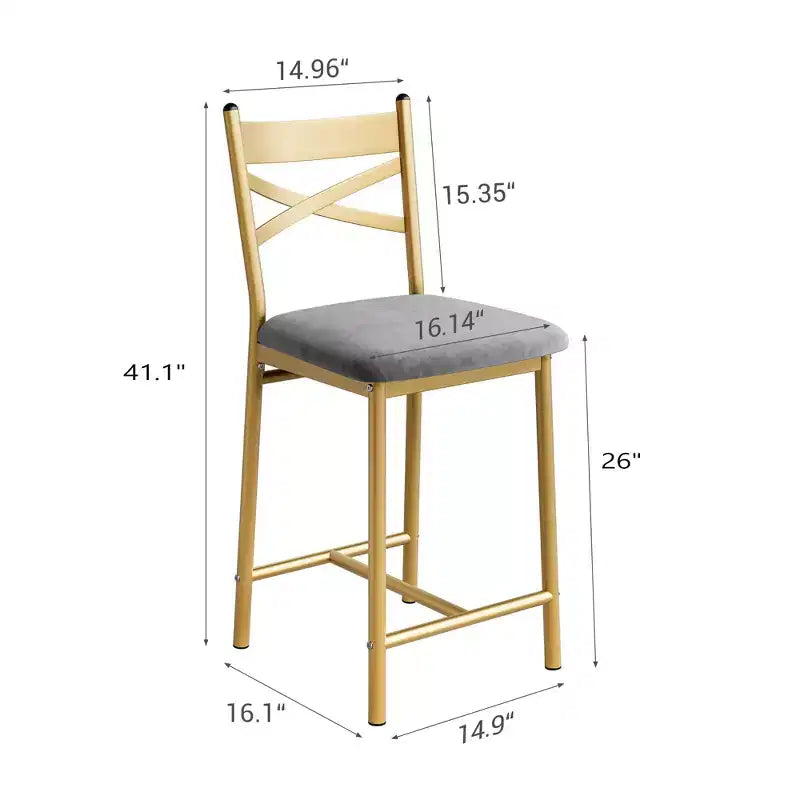 Bar Stools Set of 4, PU Upholstered Bar Chairs, Kitchen Island Chairs with X-Shaped Backrest and Metal Footrest, Black Counter Height Chairs