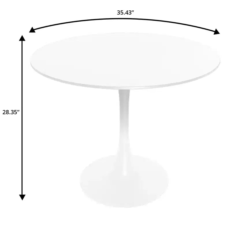 LeisureMod Bristol 5-Piece Dining Set Round Dining Table, 4 Plastic Dining Chairs White Legs