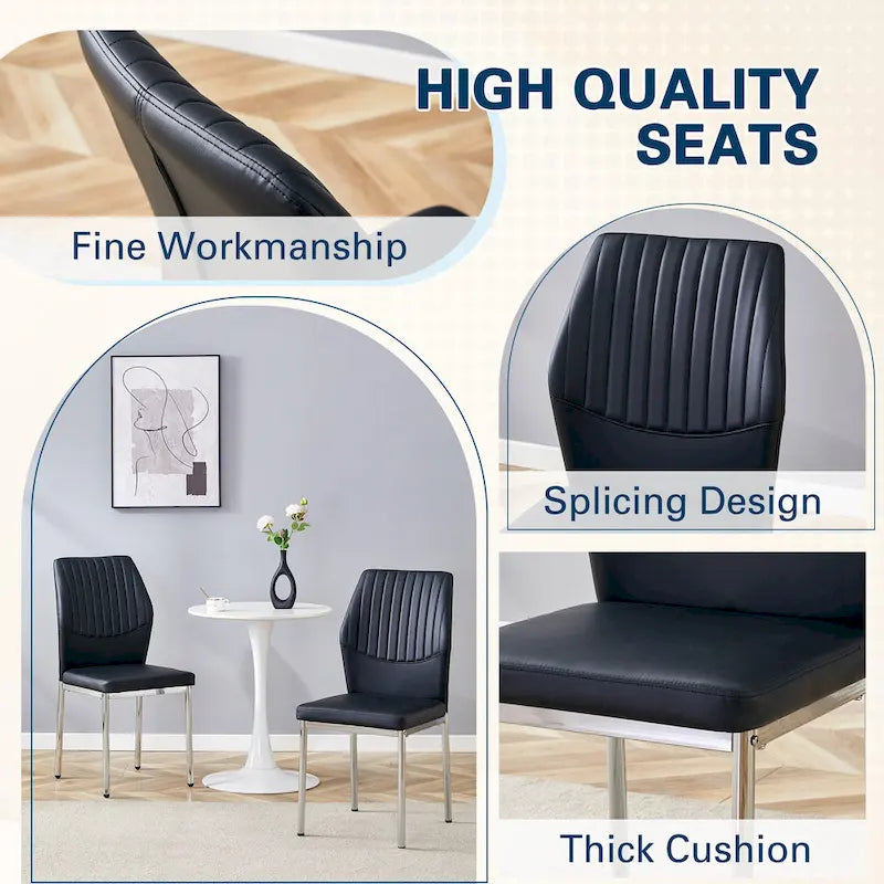 Ensemble de 6 chaises de salle à manger de luxe simples en PU haute résilience avec pieds en métal argenté, chaises d'appoint sans accoudoirs pour cuisine