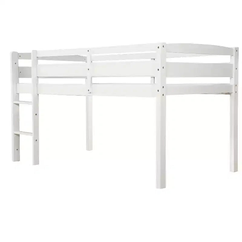 Luxystar Twin Size Solid Wood Loft Bed with Ladder and Fence for Kids Room