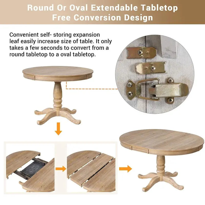 42-54 Farmhouse Round Extendable Dining Table for 4