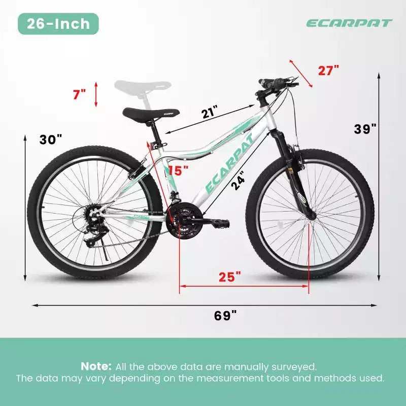 Zeus & Ruta 26 Mountain Bike with 21-Speed Gear, Front Suspension, V-Brake, Carbon Steel Frame Bicycle for Teens and Women