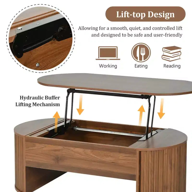 47.2 Lift Top Coffee Table, Oval Wooden Center Table with Hidden Storage, Modern Cocktail Table for Living Room Bedroom Office