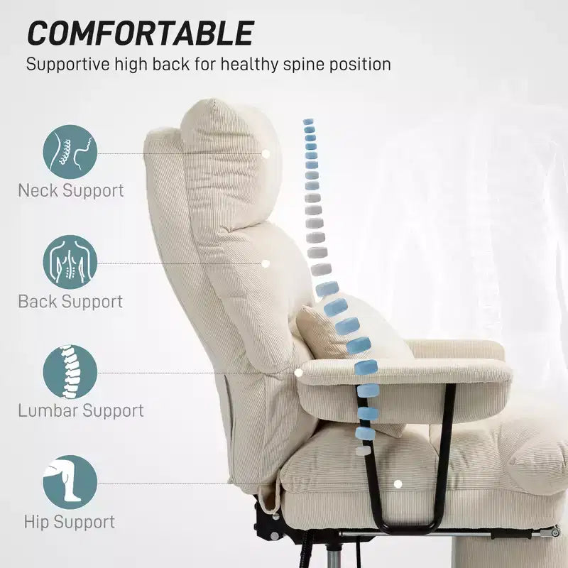 Executive Office Chair with Lumbar Support, Footrest, High Back Reclining Overstuffed Desk Chair with