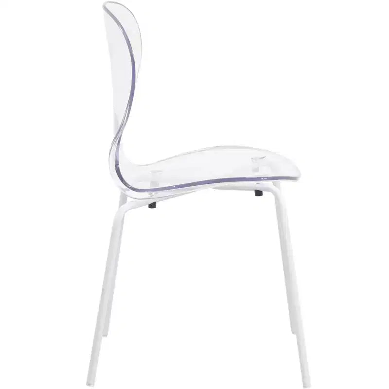 LeisureMod Bristol 5-Piece Dining Set Round Dining Table, 4 Plastic Dining Chairs White Legs