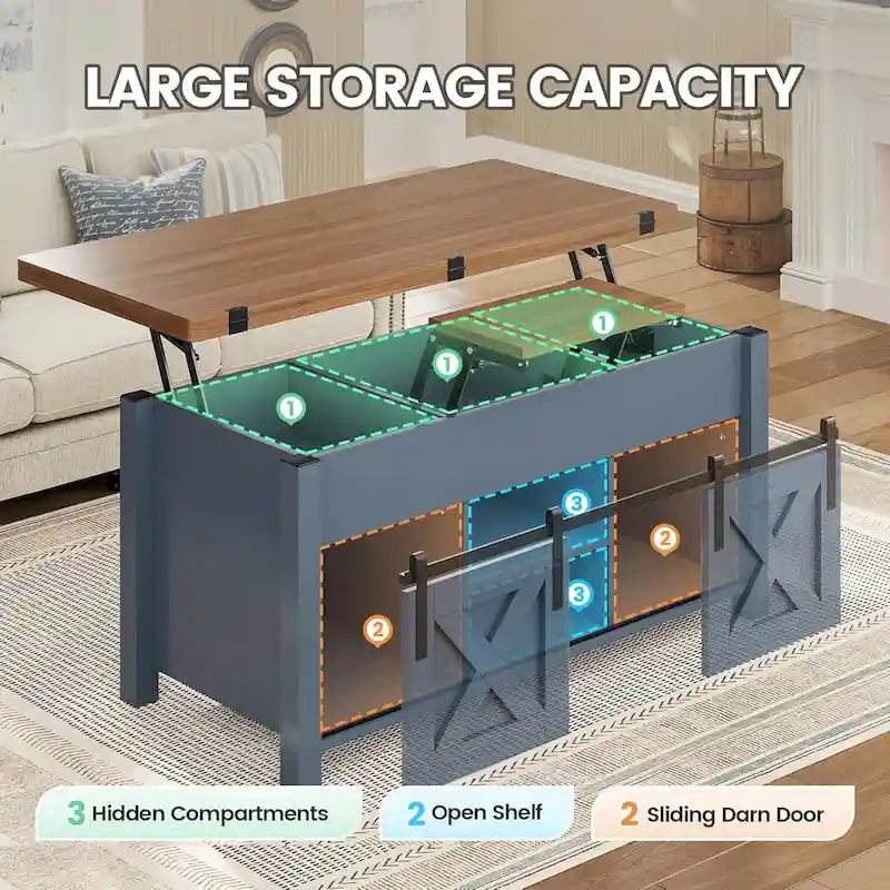 Lift Top Coffee Table 2 Sliding Barn Doors Storage Dining Table