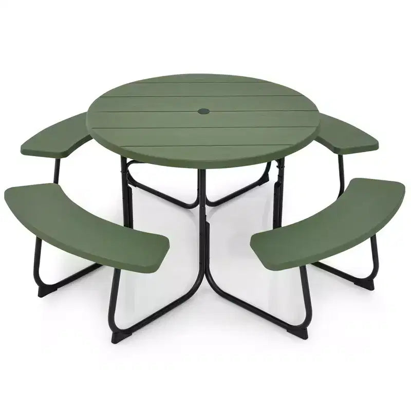 Costway Outdoor 8-person Round Picnic Table Bench Set with 4 Benches & Umbrella Hole Black/Grey/Green/White