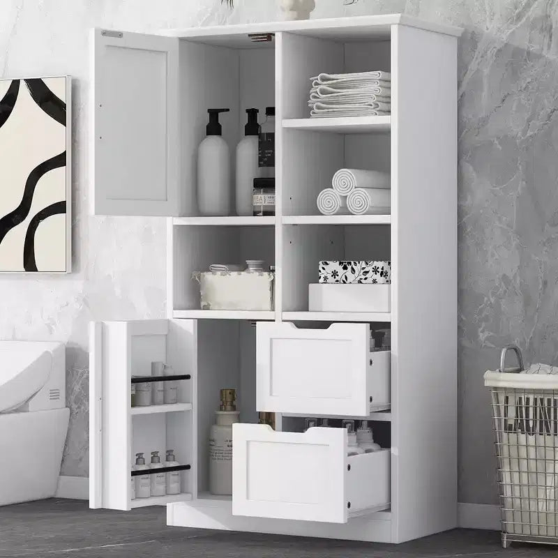 62 Tall Bathroom Storage Cabinet, Freestanding Floor Storage Cabinet With Drawer & Adjustable Shelf, Pantry Storage Cabinet For Bathroom Living Room