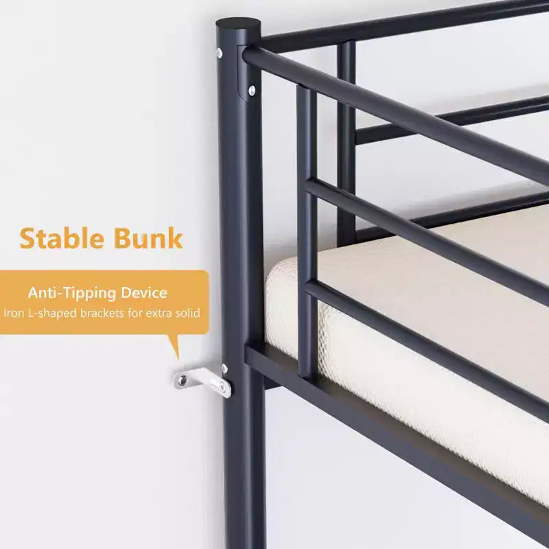 Karl Home Twin Over Twin Steel Bunk Bed Frame Ladder Bedroom Dorm Room for Kids Adult Children
