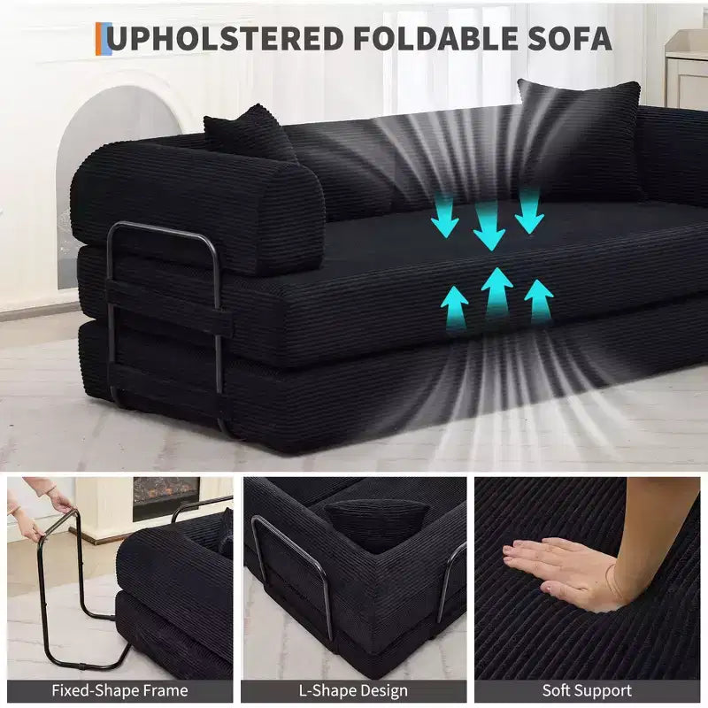 78.7 Boneless Corduroy 4-in-1 Sleeper Sofa Bed, Folding Floor Futon Loveseat with Pillows (No Assembly)