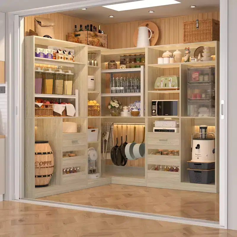 Besiost Set of 3 Corner Closet System with Tower Shelves and Drawers, Freestanding Closet Organizer with Hanging Rods