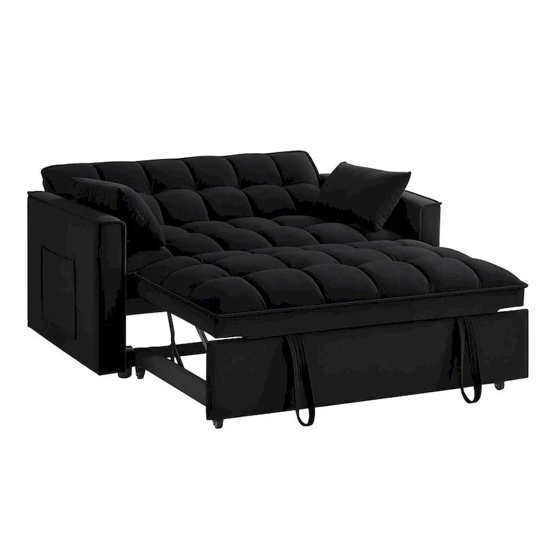 Canapé-lit convertible 4-en-1 – Causeuse en velours – Lit d'appoint avec dossier inclinable, 2 poches latérales