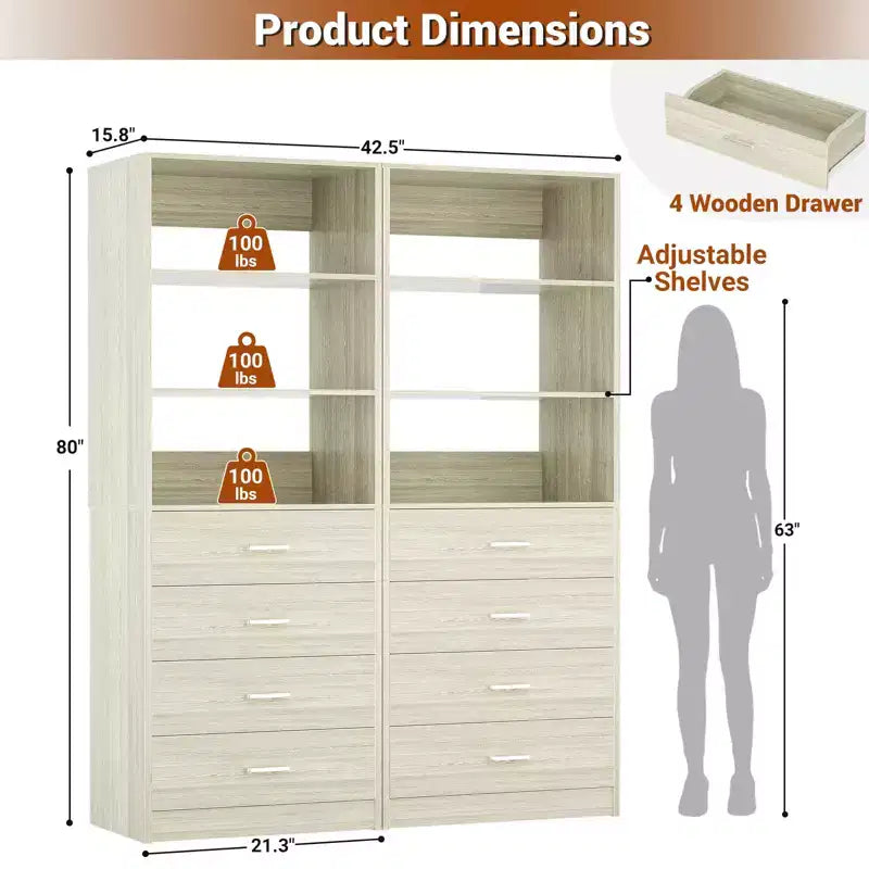 Closet Organizer System with Wood Drawers and Shelves