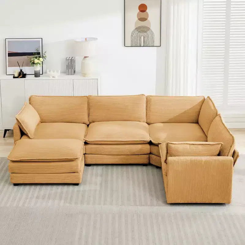 Modern 113.4D*79.13W Oversized Corduroy Modular 5-Seat Sectional Sofa Set with Ottoman U Shaped Sofa Couch with Corner Sofa,HYLEORY
