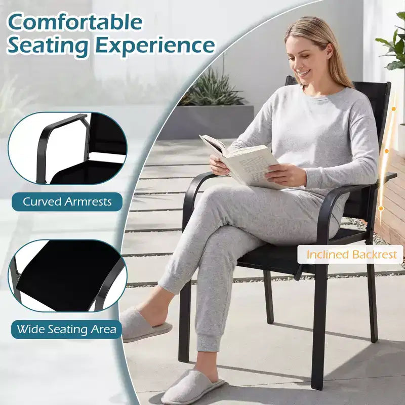 Gymax 9PCS Patio Dining Set Rectangular Table & Stackable Chairs w/Umbrella Hole