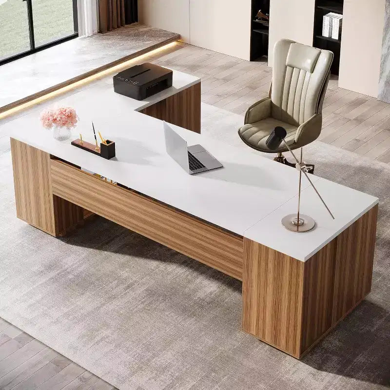 Lantine 85.8 L-Shaped Executive Desk, Extra Large Office Computer Desk with File Drawers for Home Office