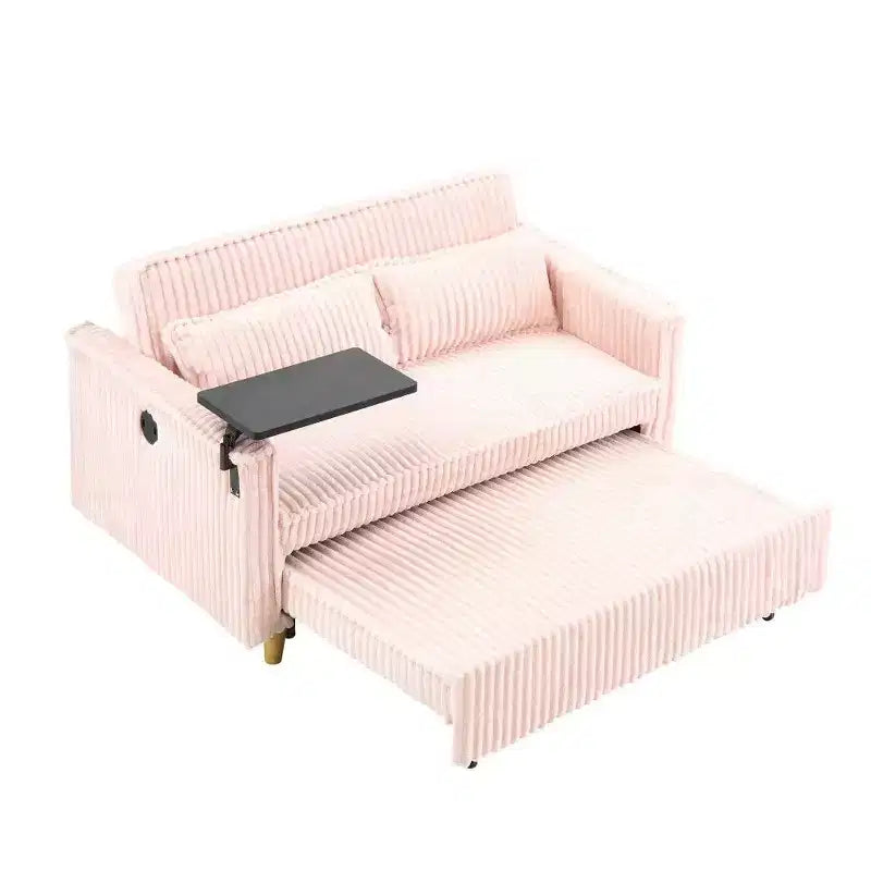 TUYOHW Space-Saving Convertible Sofa,Corduroy Sofa Bed with Movable Tabletop & USB Port,Multi-Functional Loveseat for Living Room