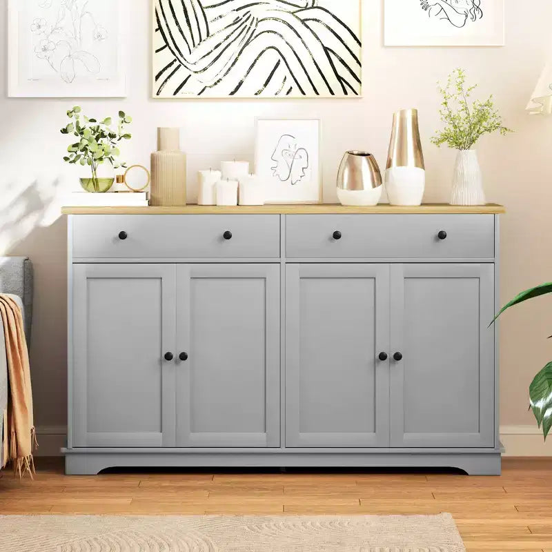 HOMCOM Sideboard Buffet Cabinet with Storage, Modern Kitchen Cabinet with 4 Doors, 2 Drawers and 2 Adjustable Shelves, Coffee Bar Cabinet