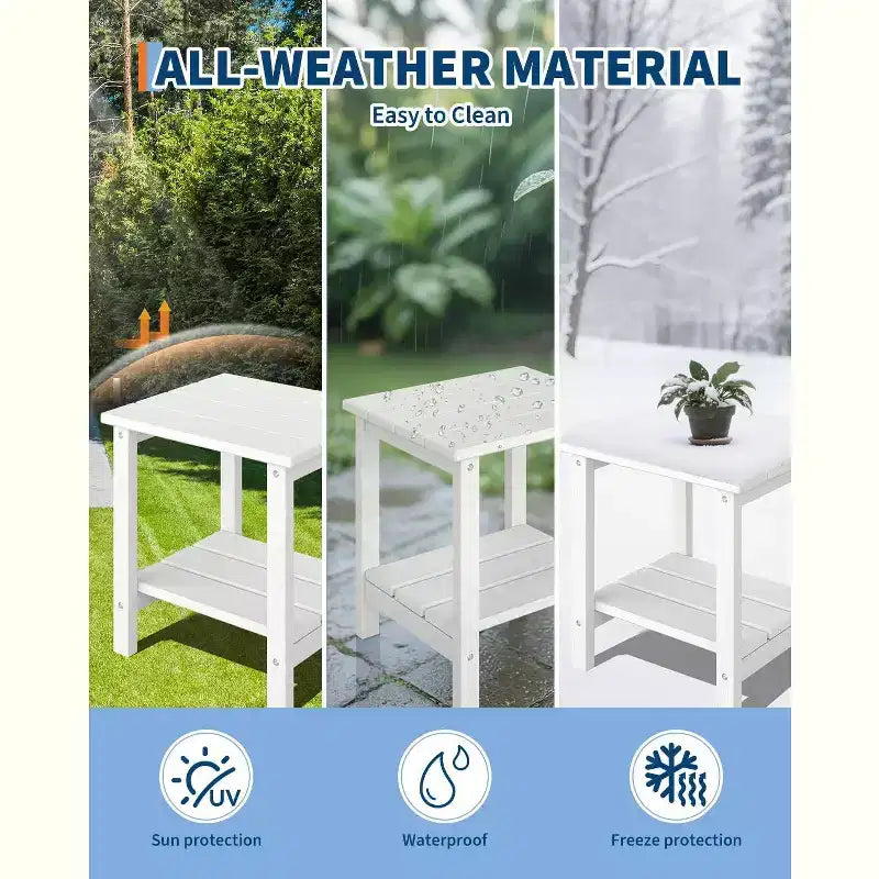 Folding Adirondack Chairs Set of 2 with Side Table, HDPE Plastic Wood Texture, 380lbs Capacity,Weather Resistant Outdoor Set for Patio, Deck,Fire Pit
