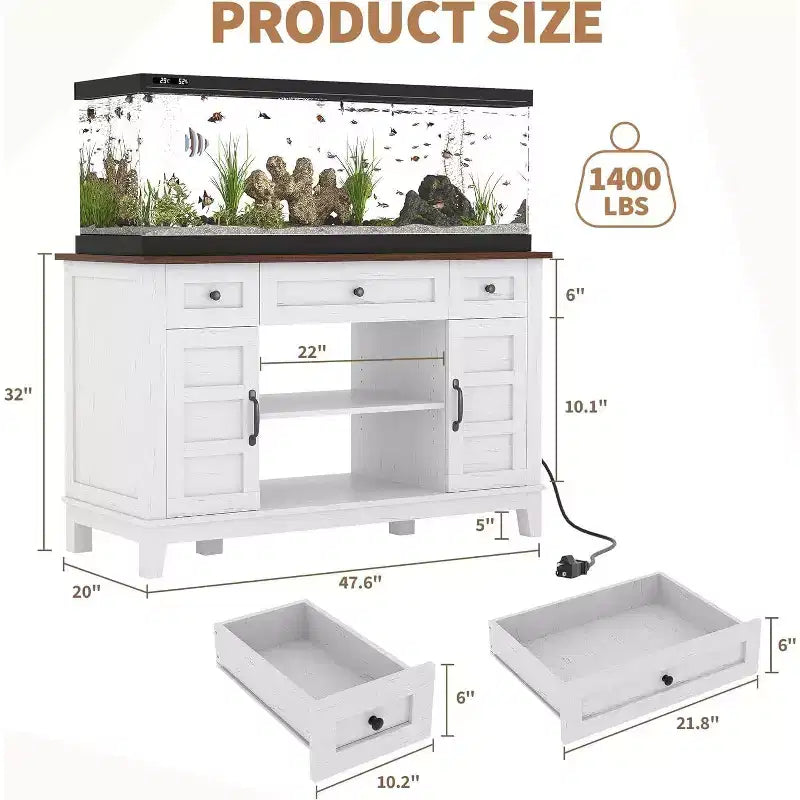 Farmhouse 55-75 Gallon Fish Tank Stand, Aquarium Stand with Power Outlet, 1400LBS Heavy Duty Fish Tank with Stand for Fish/Turtle/Reptile Terrarium