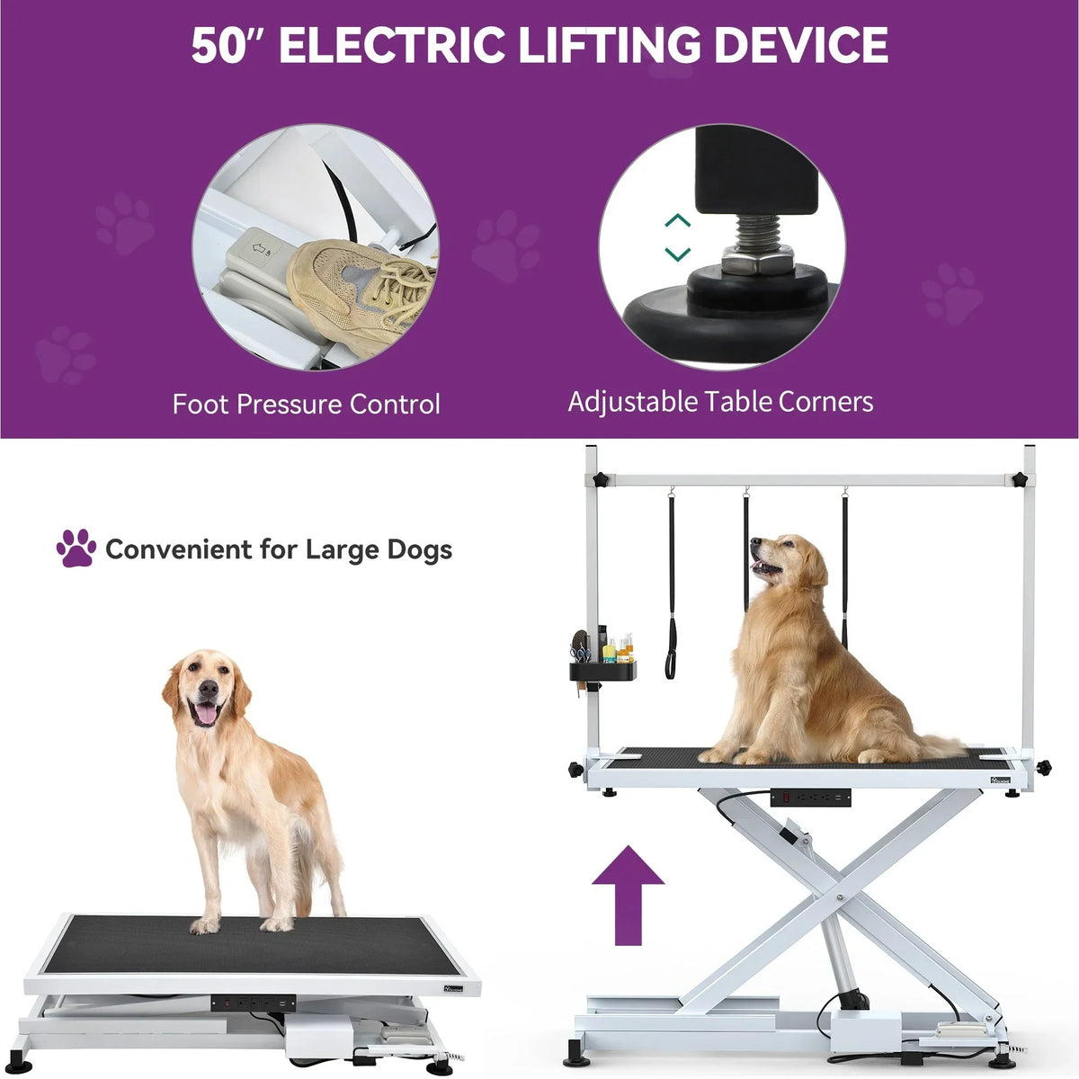 Professional Electric Dog Grooming Table for Large Dogs Heavy Duty Pet Grooming Table w/Aluminum Dog Grooming Arm - 50W