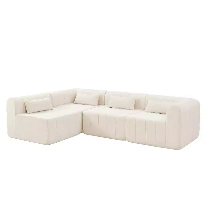 145.5 Modern Convertible Sectional Sofa, Upholstered 4-Seater Sectional Sofa with Compressed Sponge, Living Room L-Shaped Sofa-Panipeachy