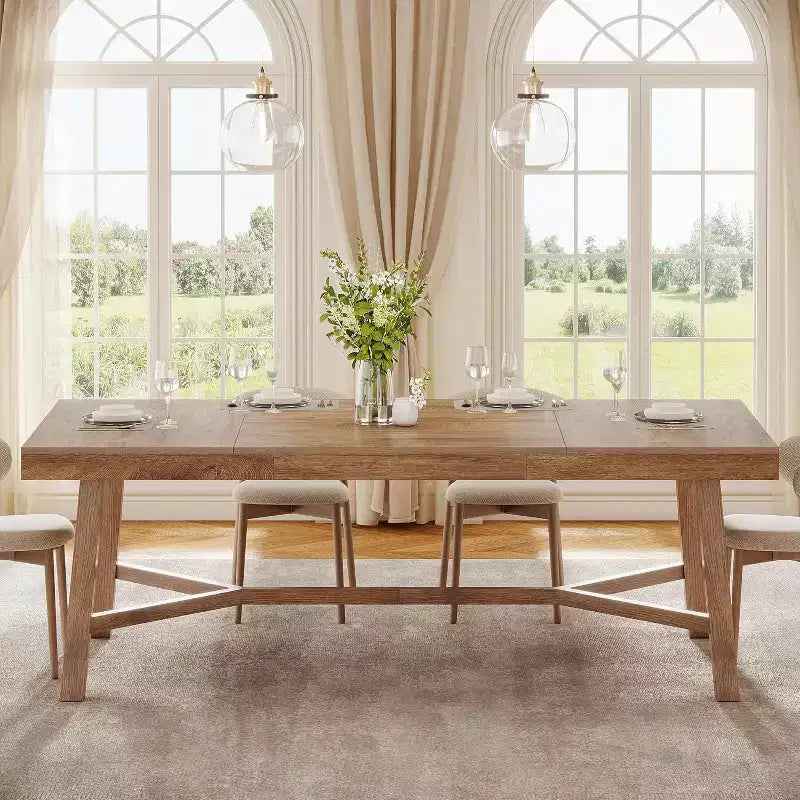70.9-Inch Farmhouse Dining Table for 6-8, Large Rectangle Kitchen Table with Reinforced Legs, Natural