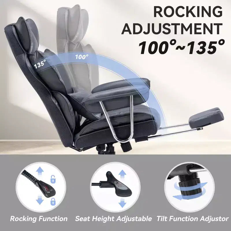 Efomao Ergonomic Desk Office Chair 400LBS, Big and Tall PU Leather Computer Chair, Executive Desk Chair with Footrest and Lumbar Support