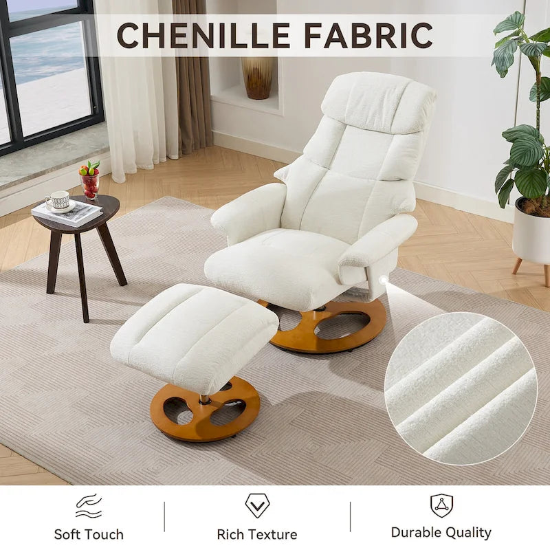 Chenille 360 Swivel Massage Recliner Chair with Ottoman, Massage and Heated Seat