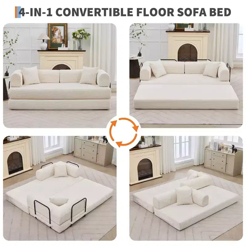 78.7 Boneless Corduroy 4-in-1 Sleeper Sofa Bed, Folding Floor Futon Loveseat with Pillows (No Assembly)