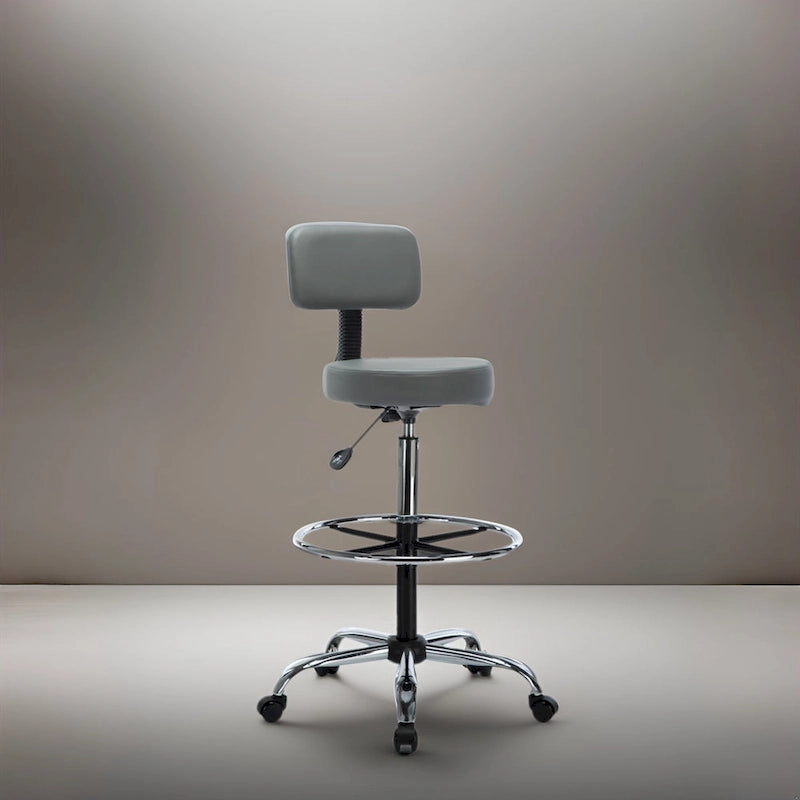 Height Adjustable Drafting Stool - With Premium Leather, Rolling Wheels