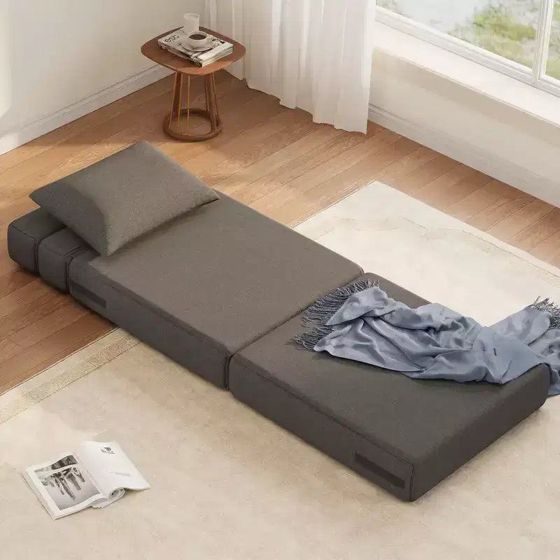 Folding Sofa Bed Chair with Pillow  Convertible Futon with Memory Foam & Removable Linen Cover for Lounge or Guest Room