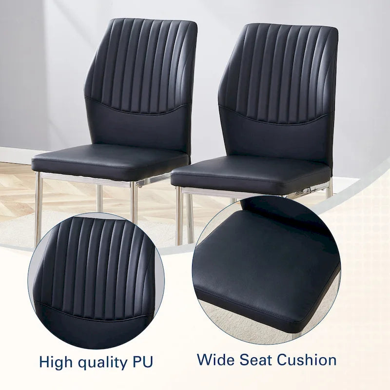Ensemble de 6 chaises de salle à manger de luxe simples en PU haute résilience avec pieds en métal argenté, chaises d'appoint sans accoudoirs pour cuisine
