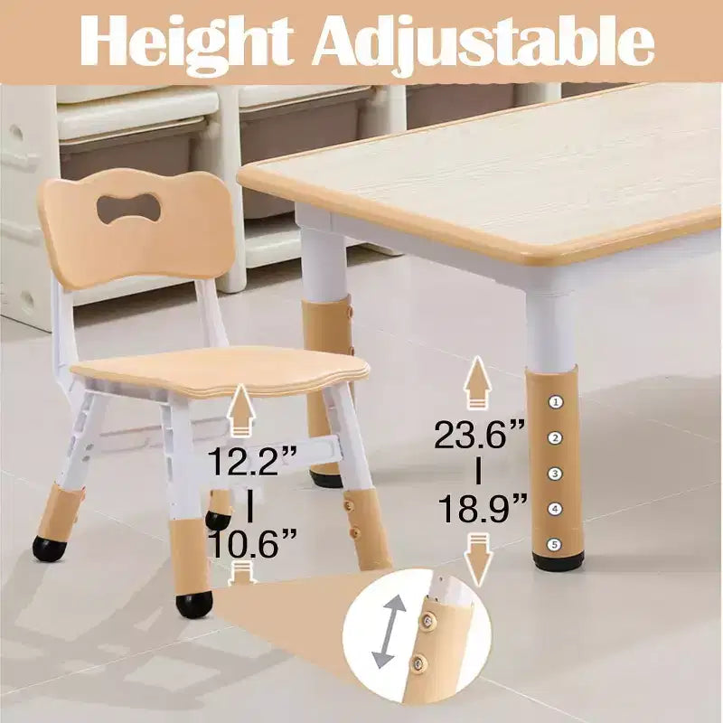 Kids Table and 6 Chairs Set, Height Adjustable Toddler Table and 6 Chair Set for Ages 2-10 for for Crafts and Study, Graffiti Desktop, Non-Slip Legs